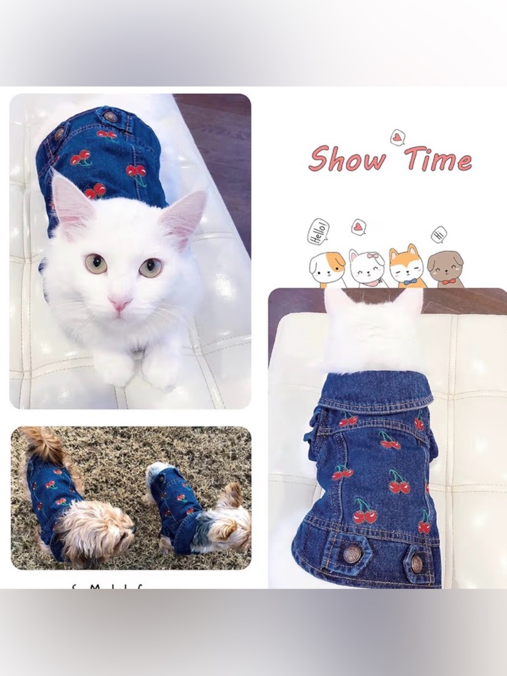 Embroidered Cherry Denim Dog Jacket - Dark Blue - Picture 5 of 7